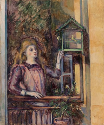 Meisje met vogelkooi, c.1888 door Paul Cézanne